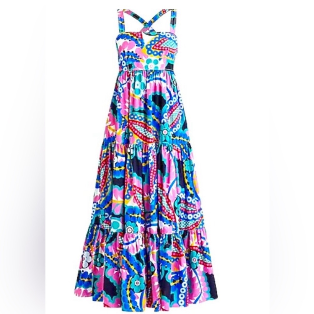 Excellent, used condition J Crew Tired Maxi Dress in Ratti Kaleidoscope, Size 6